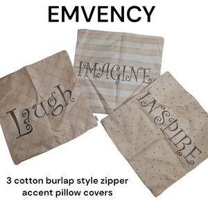Emvency laugh square cotton 3 burlap style accent pillow covers